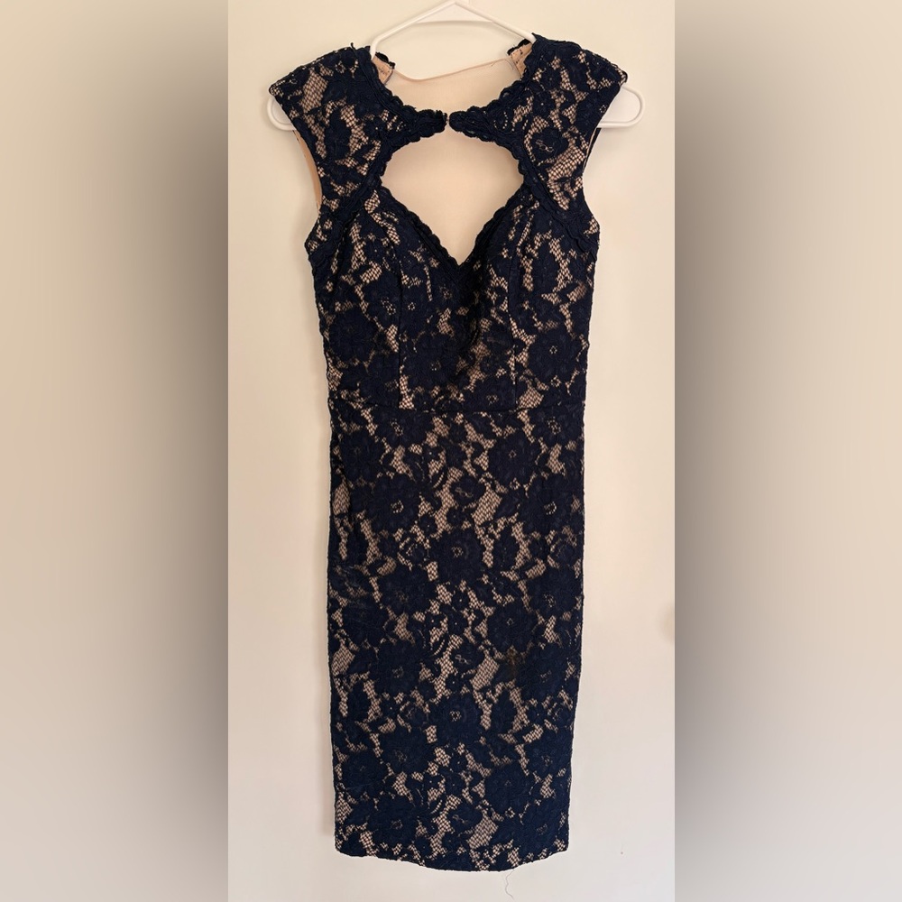 Xscape Navy Lace Midi Dress